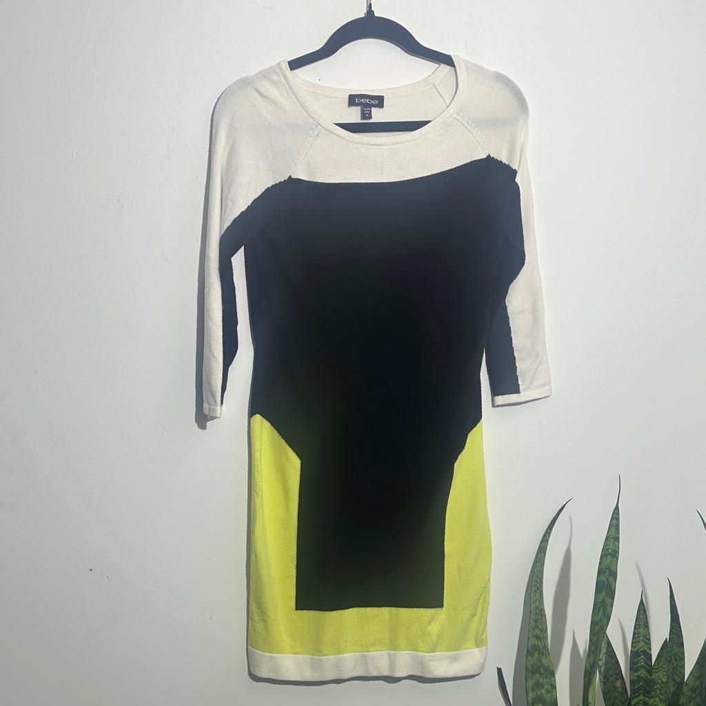 Bebe Black And Yellow Long Sleeve Dress